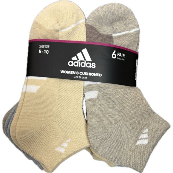 Adidas Aeroready Tech Logo Assorted Colors Cushioned Footbed Low Cut Socks-6-Pk - Picture 2 of 3